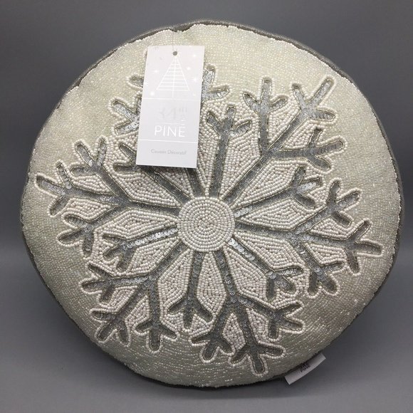34th&Pine Christmas Silver Snowflake Beaded Sequins Accent Pillow Holiday 15" - Picture 2 of 10